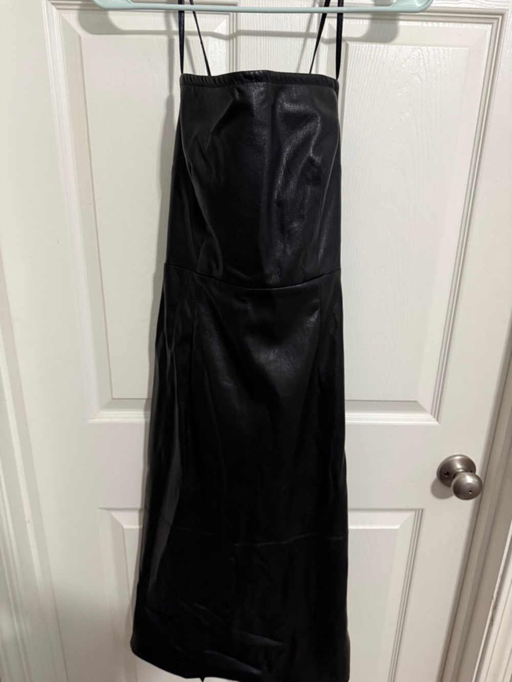 Good American - Black Strappy Back Faux Leather Midi Dress